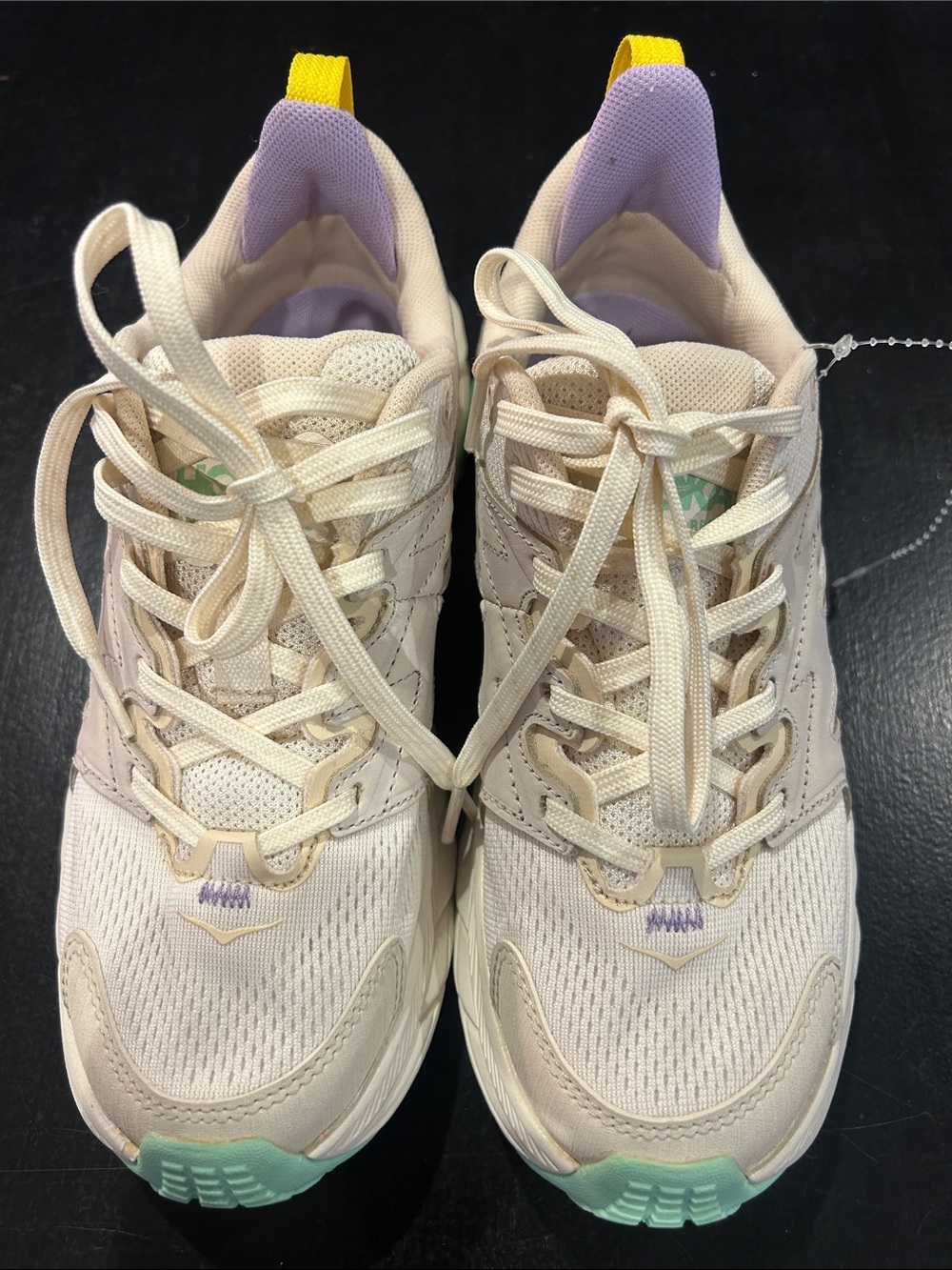 Hoka Women's Cream Sneakers with Mint and Lavender Accents